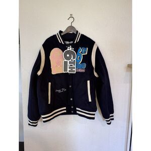 6THNBRHD VARSITY‎ JACKET "HIT RECORDS" -NAVY